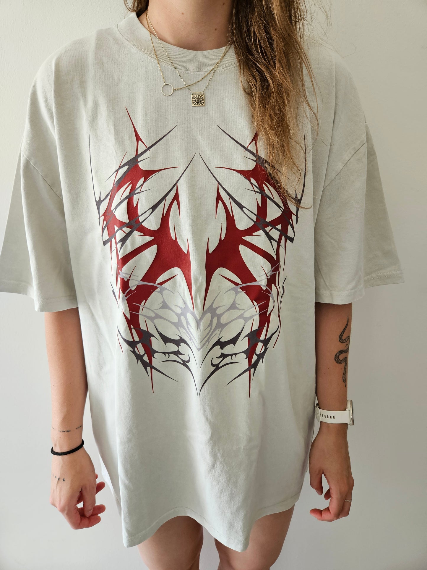 Oversized faded T-Shirt - Spider tribal