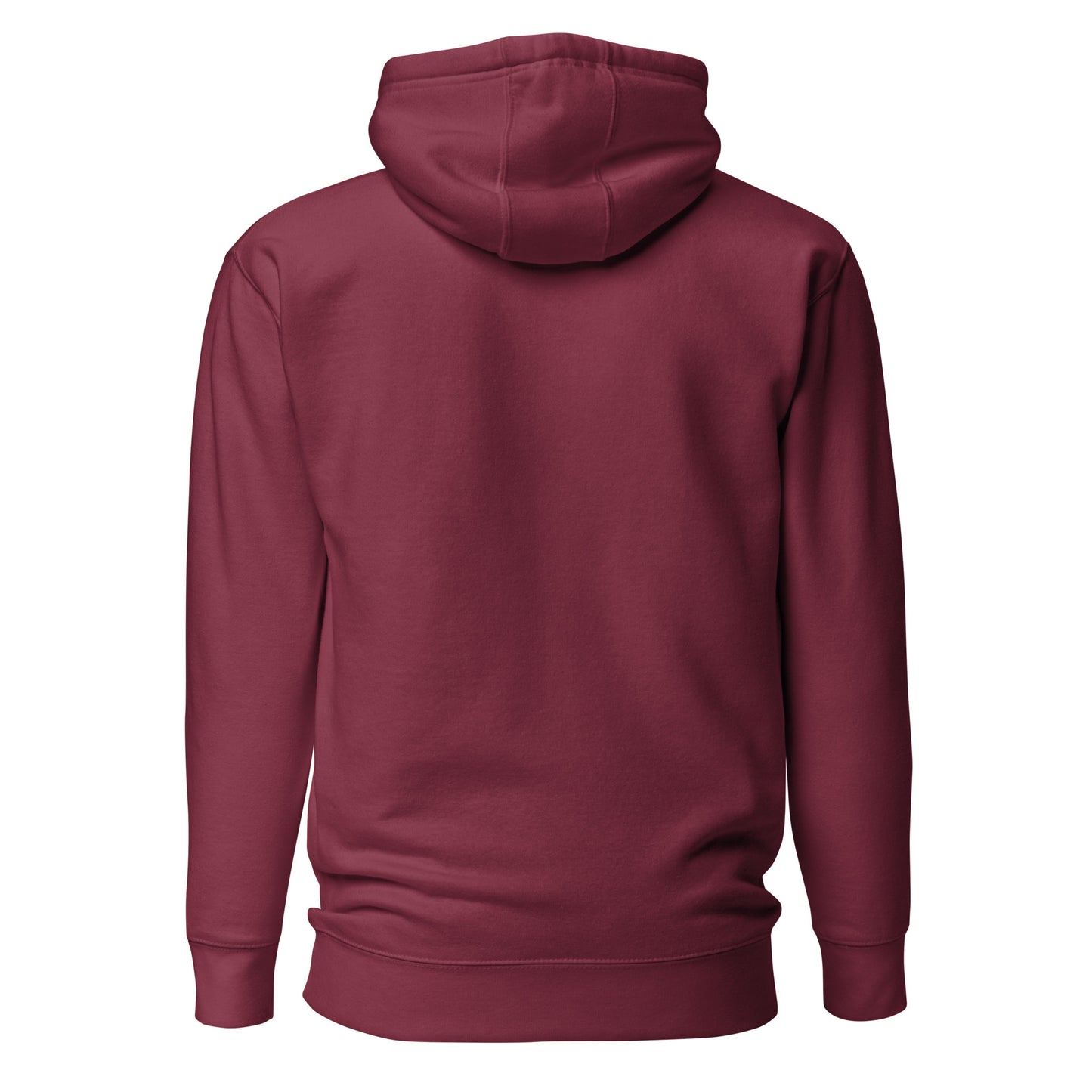 Das Bild zeigt einen roten Unisex-Premium-Hoodie von hinten.